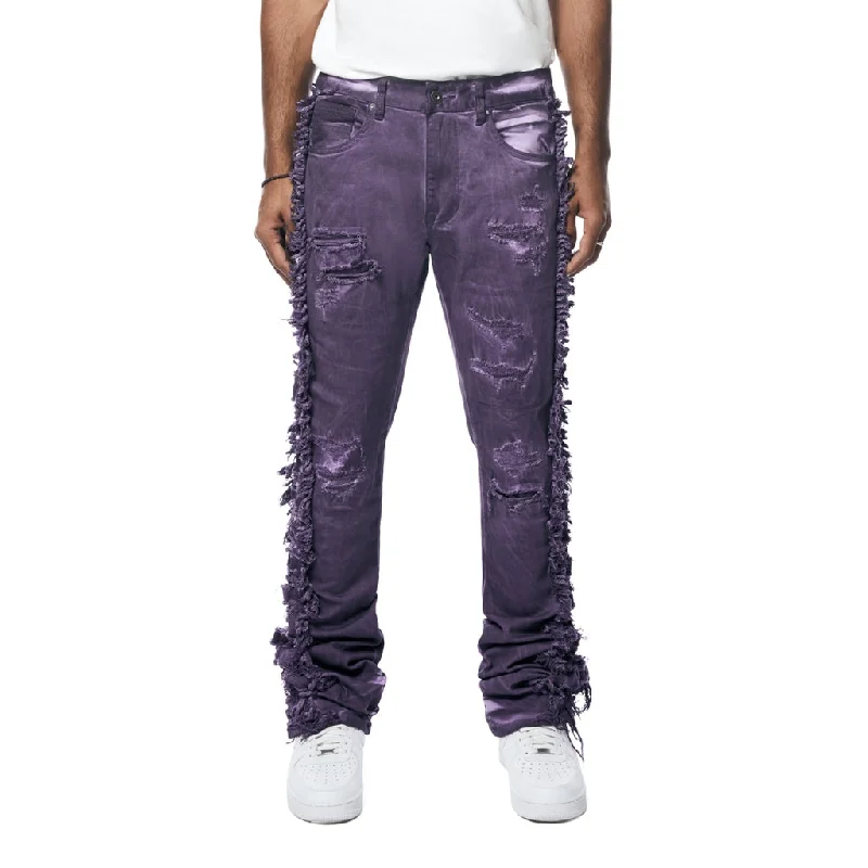 Frayed Stacked Pigment Dyed Pants - Purple