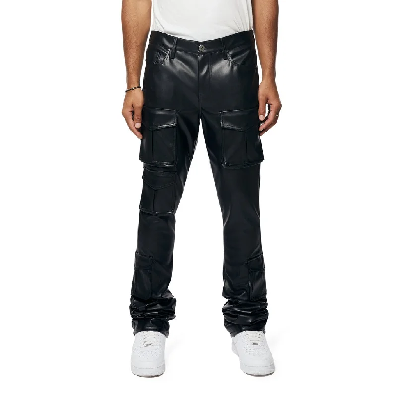 Vegan Leather Stacked Utility Pants - Black