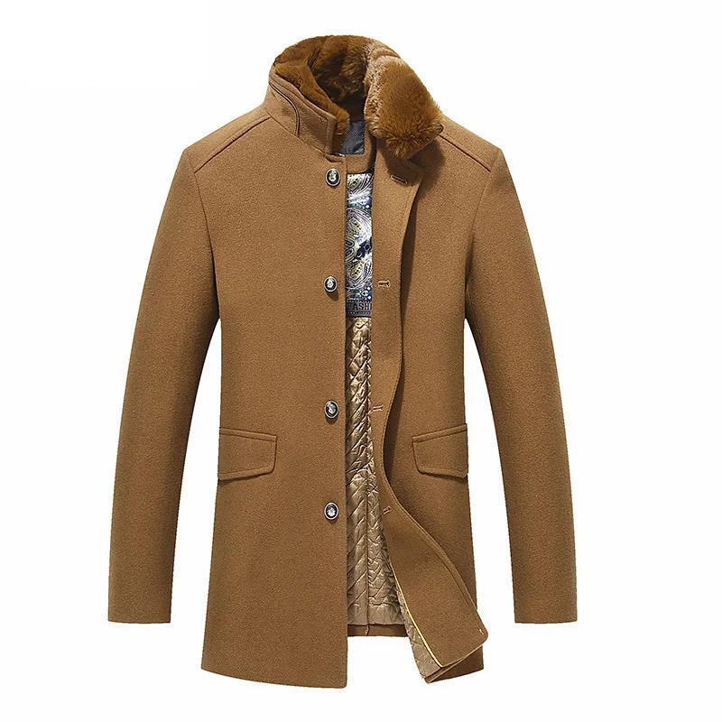 Detachable Fur Collar Men's Premium Wool Coat