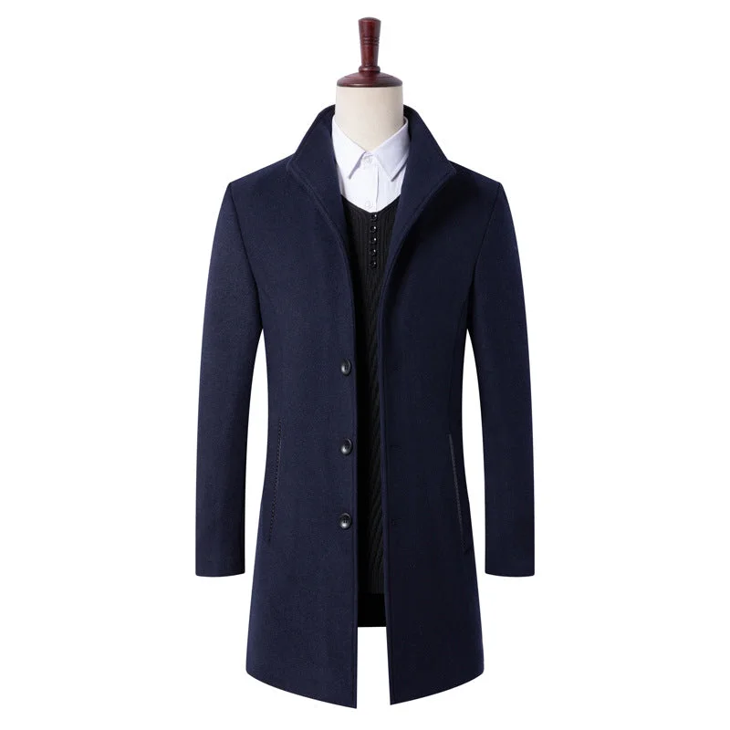 Gentlemen Wool Blend Long Pea Coat