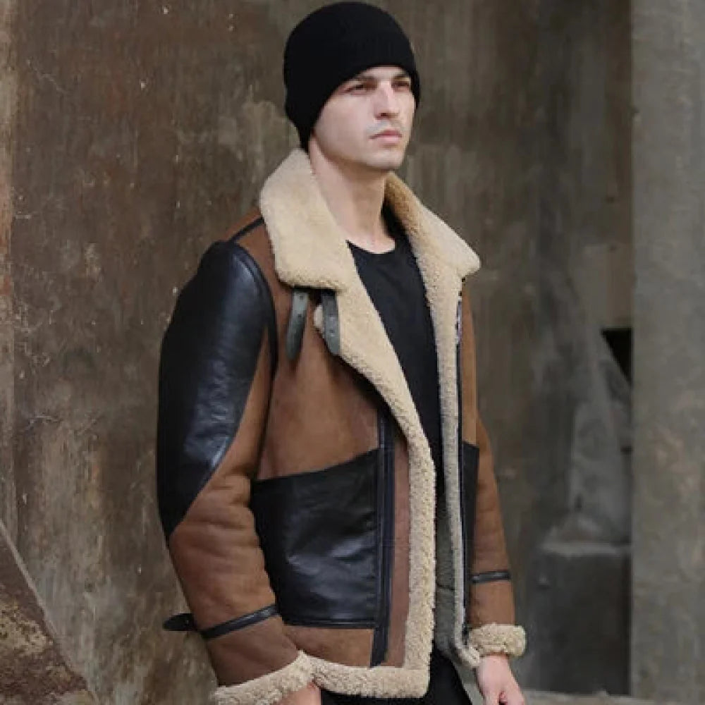 Men's Thick Warm Shearling Sheepskin Leather Winter Fur Jacket