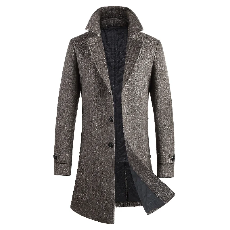 Top Men's Business Long Style Wool Pea Coat