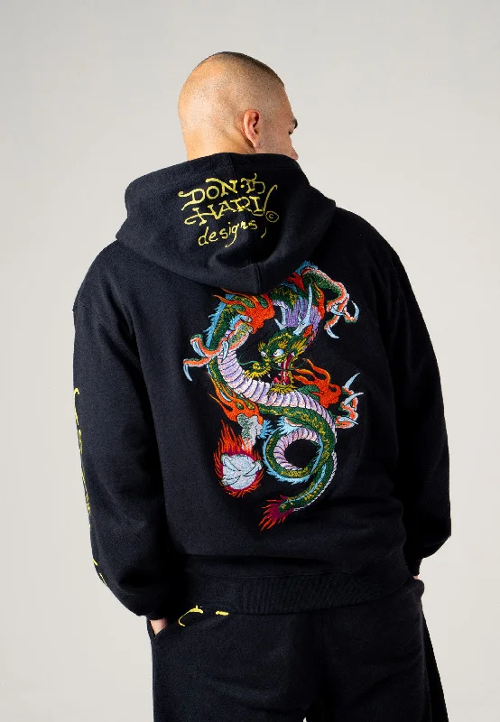 Mens Back-Dragon Graphic Hoodie - Black