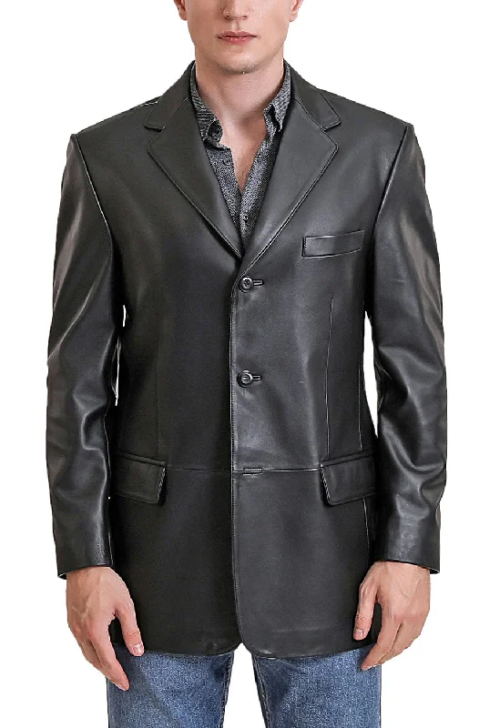 BGSD Men Liam Three-Button Leather Blazer