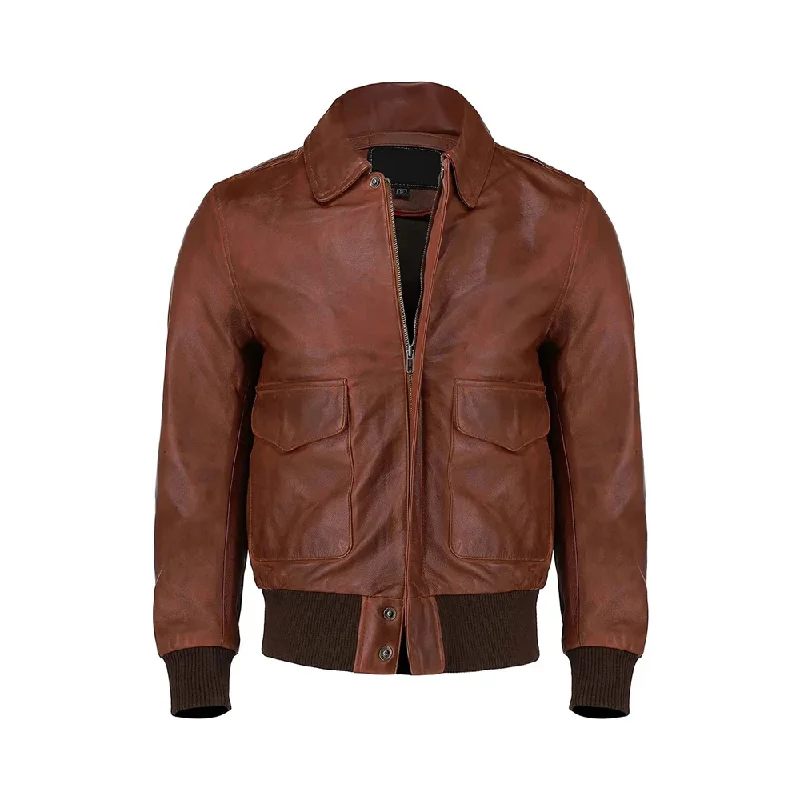 Brown Air Force Ribbed Pilot Bomber Flight Jacket For Men