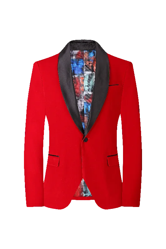 Velvet Shall Lapel Blazer - Red