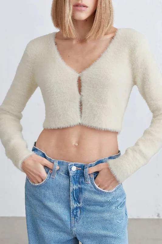 CROPPED FUZZY CARDIGAN