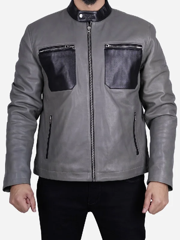 Gavin Men's Grey Biker Leather Jacket