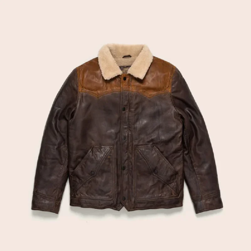 Men Double Tone Brown Western Leather Jacket