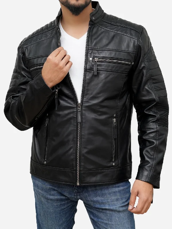 Men's Black Genuine Leather Biker Jacket