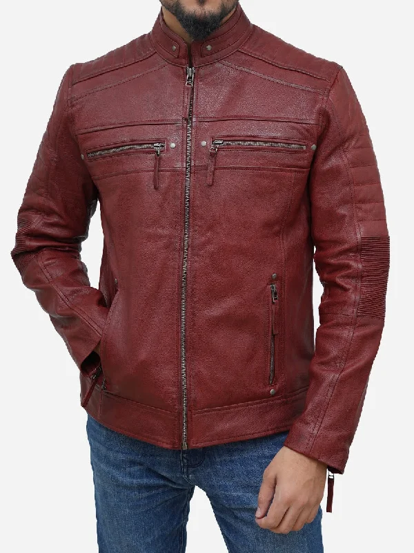 Men's Maroon Genuine Lambskin Motorcycle Jacket