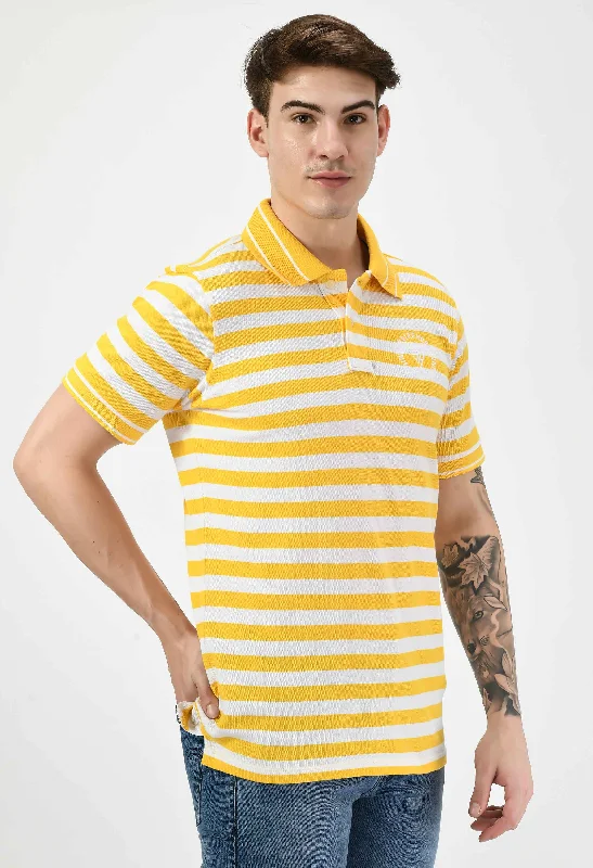 Men's Striped Yellow White Polo T-Shirt