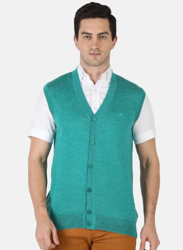 Men Aqua Green Solid Cardigan