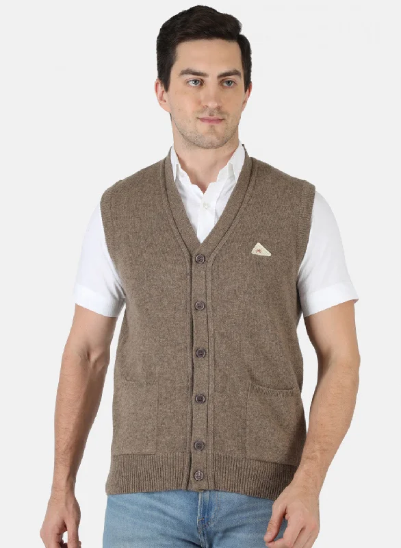 Men Beige Solid Cardigan