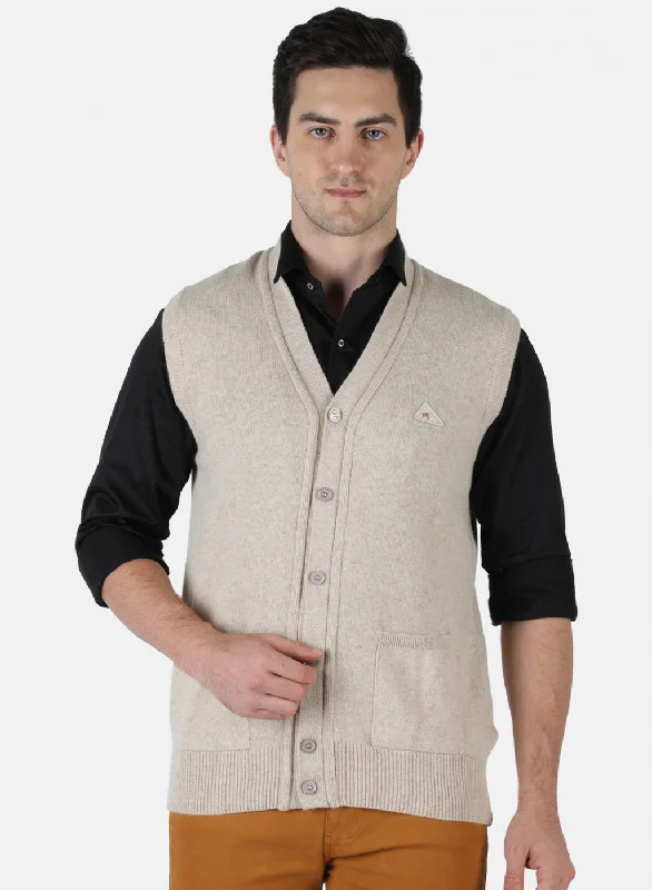 Men Beige Solid Cardigan