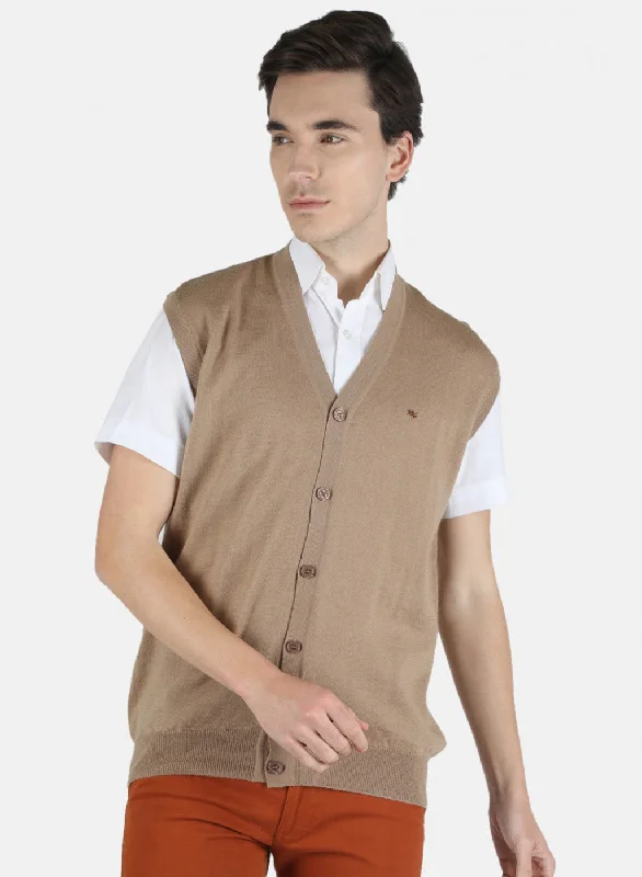 Men Beige Solid Cardigan