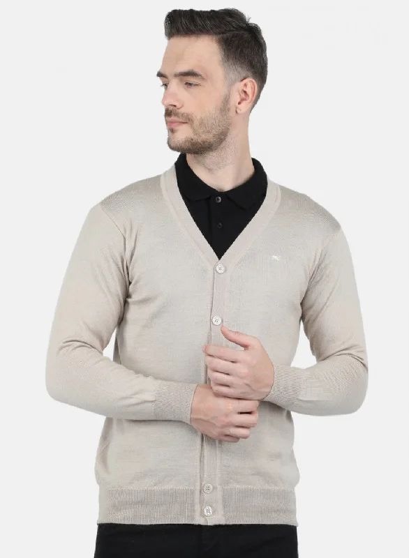 Men Beige Solid Cardigan