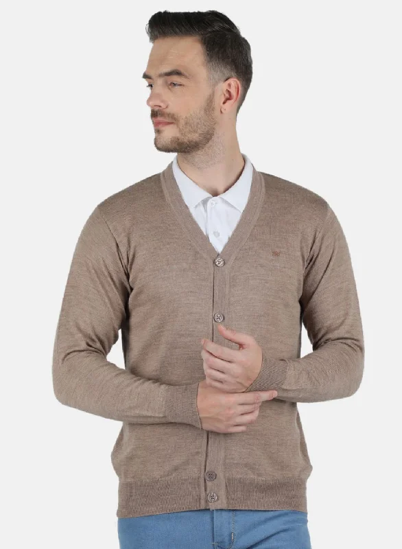 Men Beige Solid Cardigan