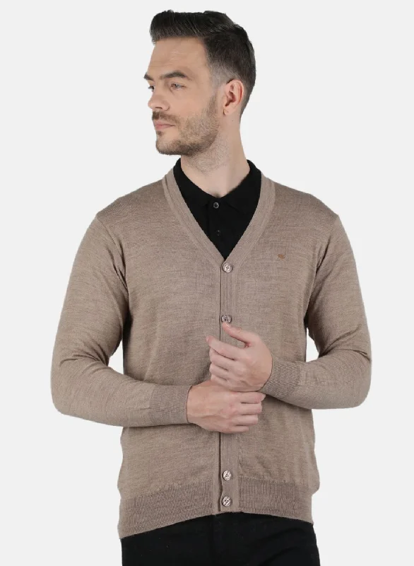 Men Beige Solid Cardigan