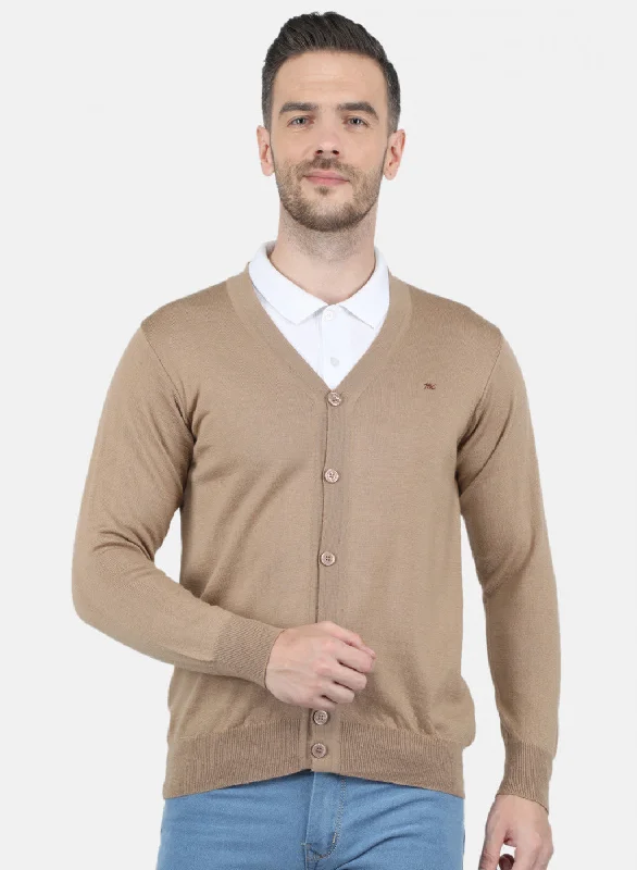 Men Beige Solid Cardigan