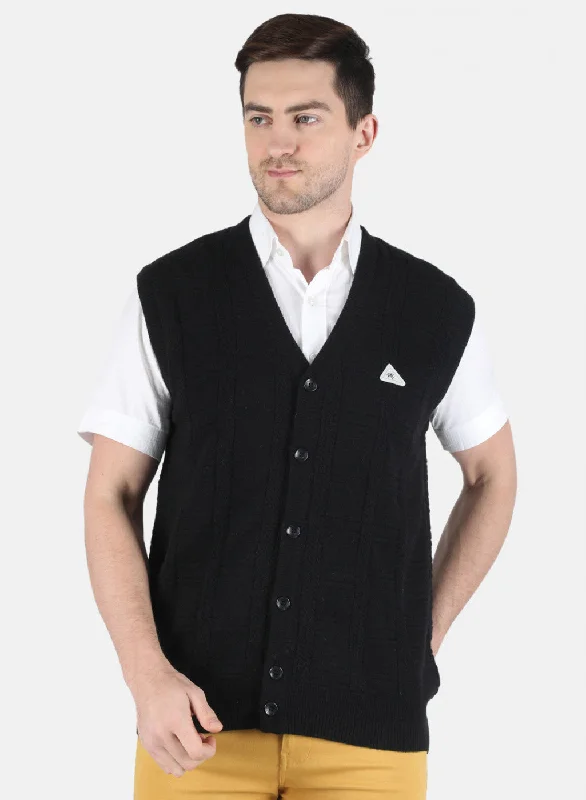 Men Black Self Design Cardigan