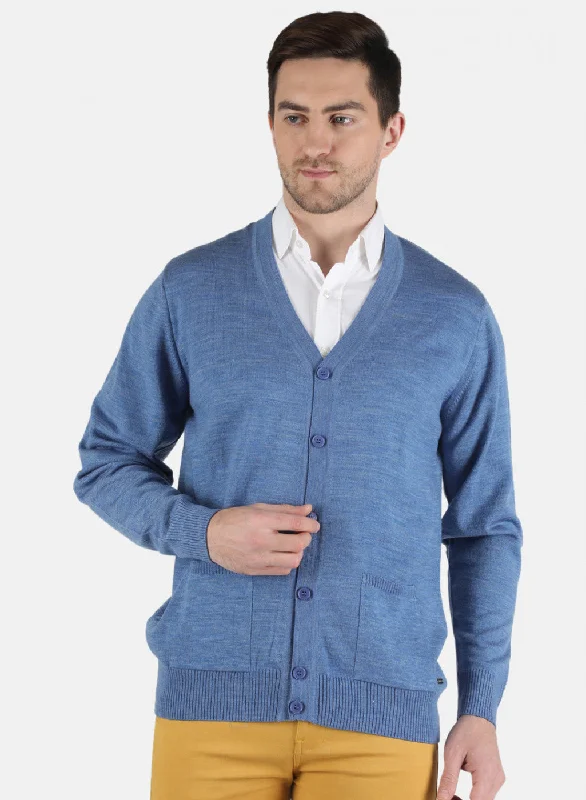 Men Blue Solid Cardigan