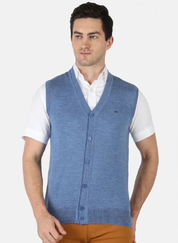 Men Blue Solid Cardigan