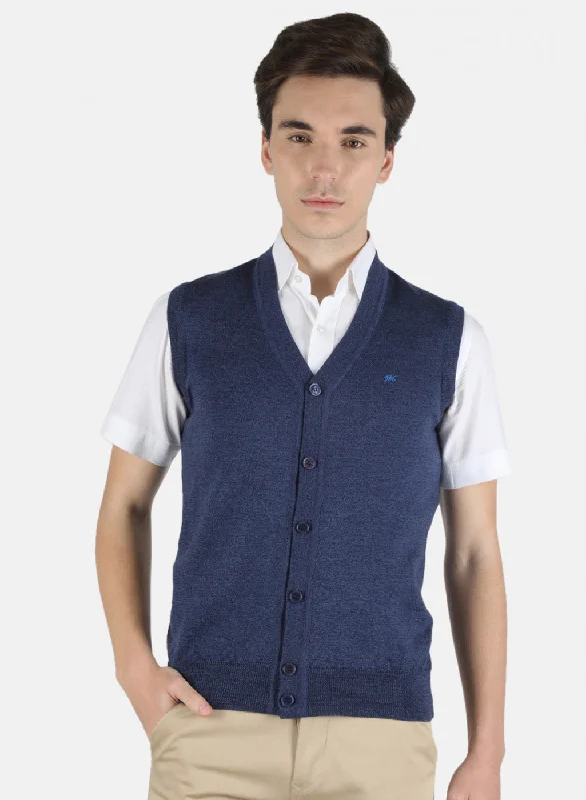 Men Blue Solid Cardigan