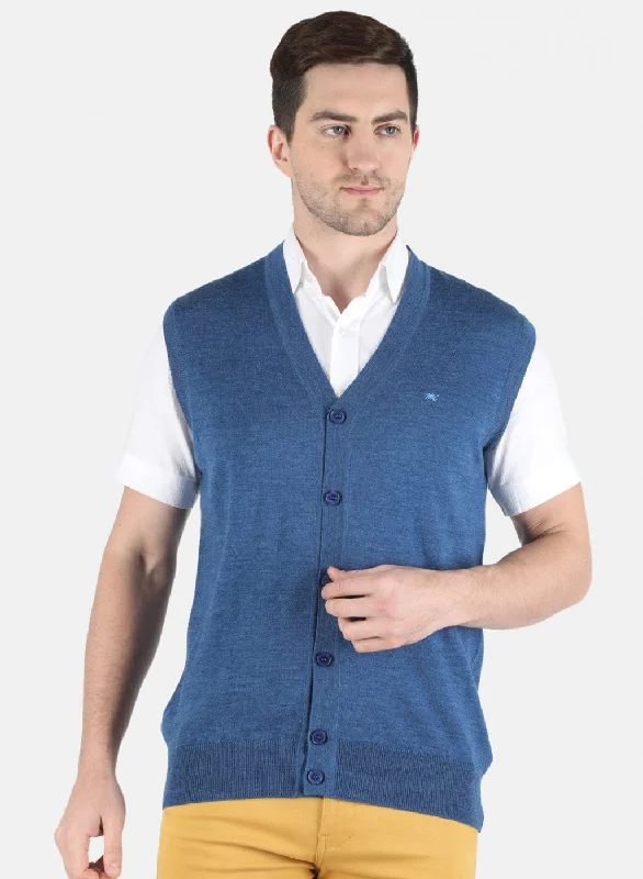 Men Blue Solid Cardigan