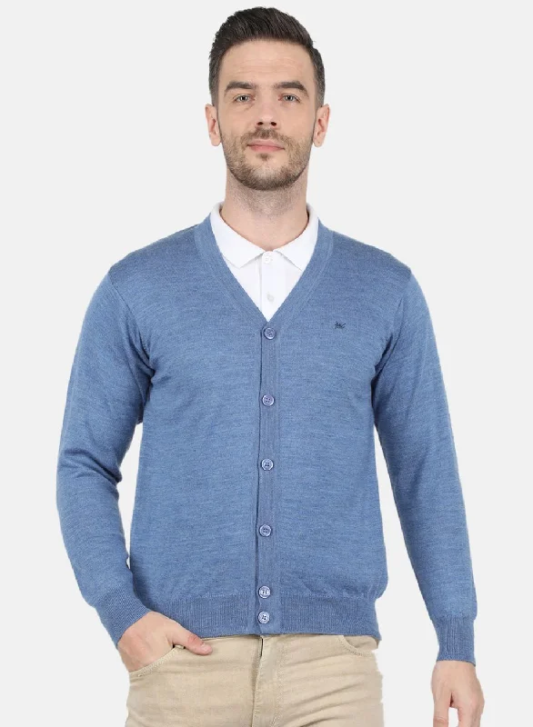 Men Blue Solid Cardigan