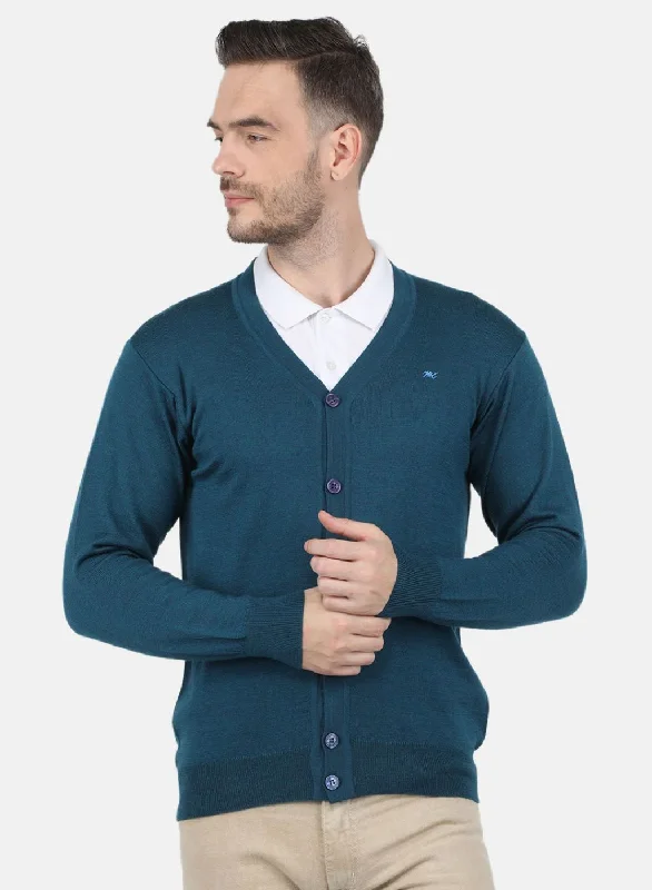 Men Blue Solid Cardigan