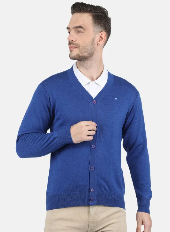 Men Blue Solid Cardigan