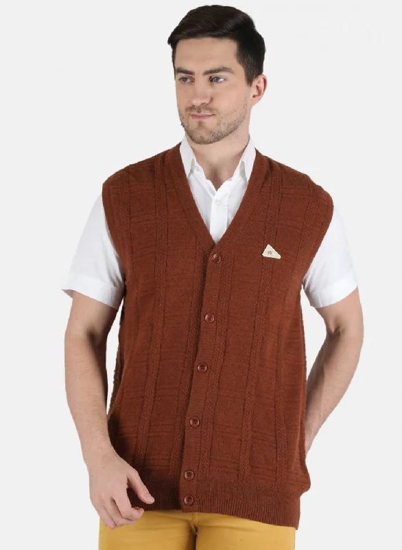 Men Brown Self Design Cardigan