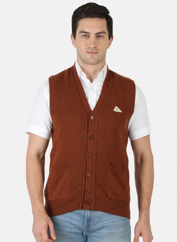 Men Brown Solid Cardigan