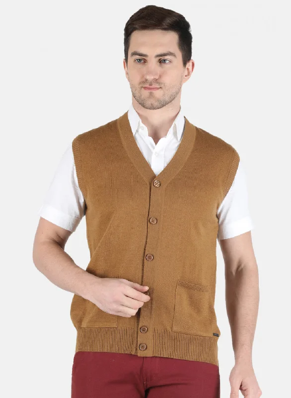 Men Brown Solid Cardigan