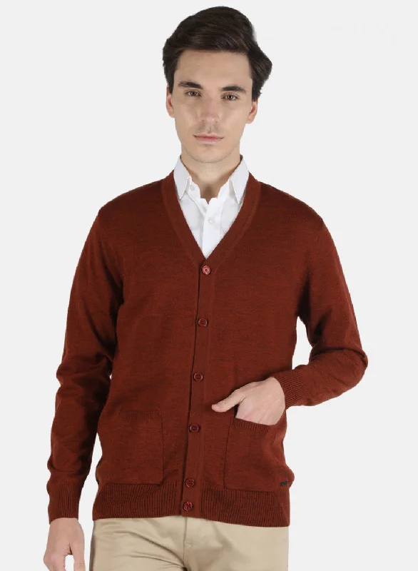 Men Brown Solid Cardigan