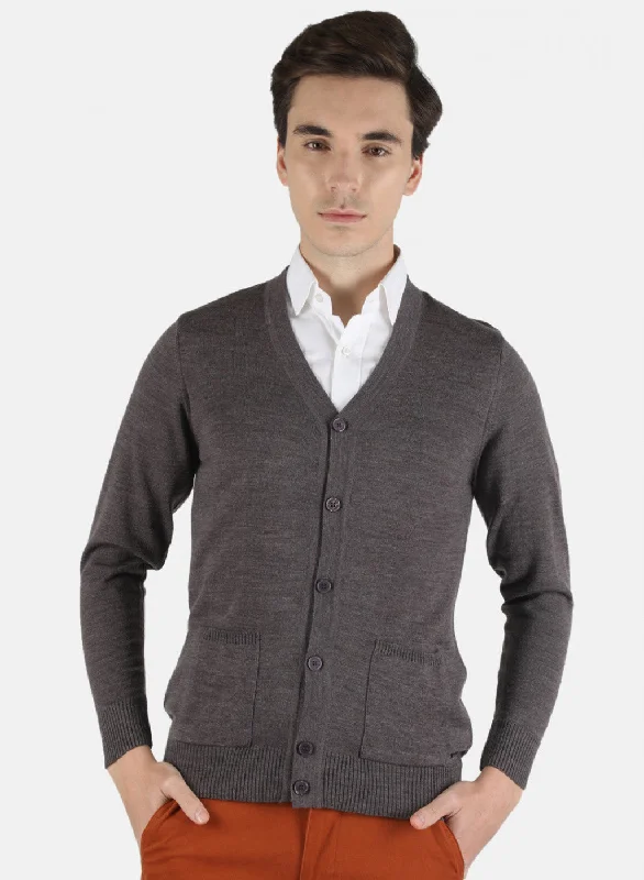 Men Dark Grey Solid Cardigan