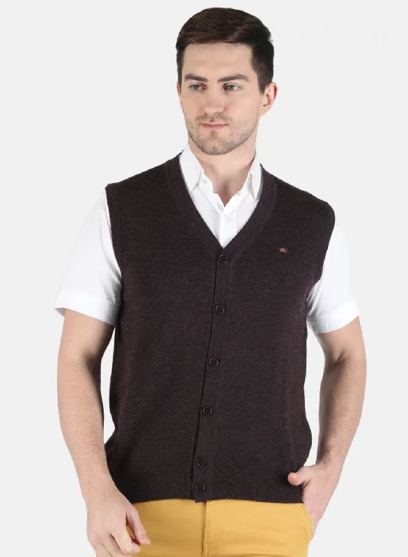 Men Dark Maroon Solid Cardigan