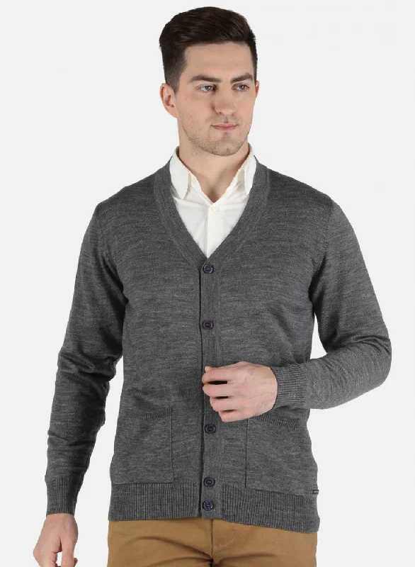 Men Grey Solid Cardigan