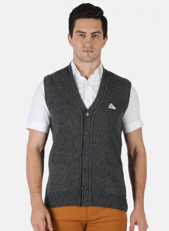 Men Grey Solid Cardigan