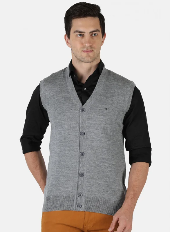 Men Grey Solid Cardigan