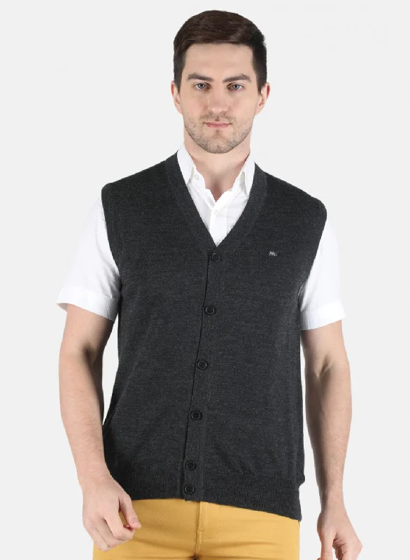 Men Grey Solid Cardigan