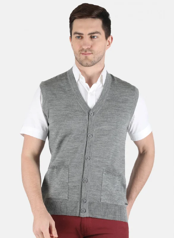 Men Grey Solid Cardigan