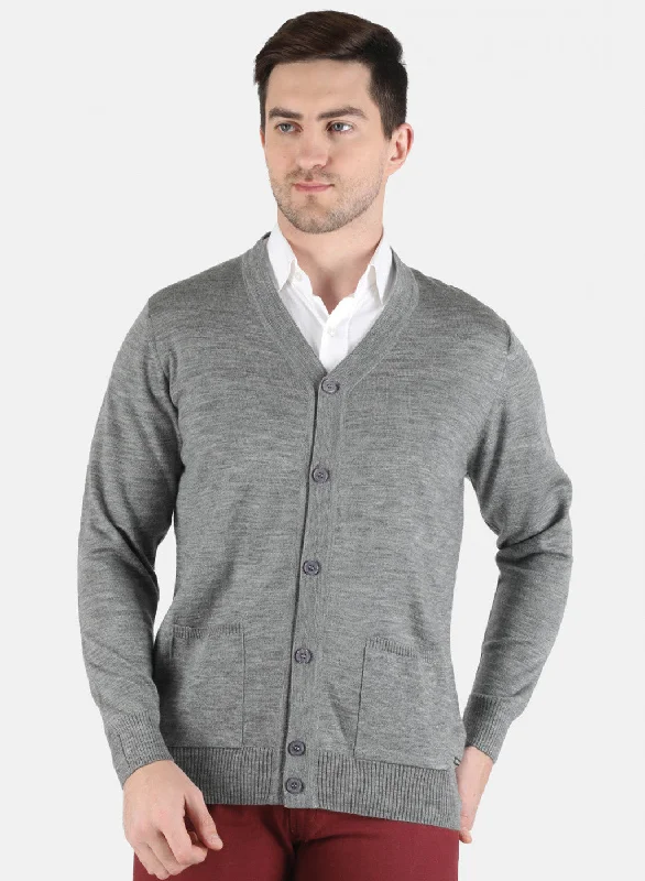 Men Grey Solid Cardigan