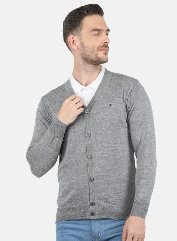 Men Grey Solid Cardigan