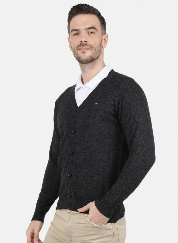 Men Grey Solid Cardigan