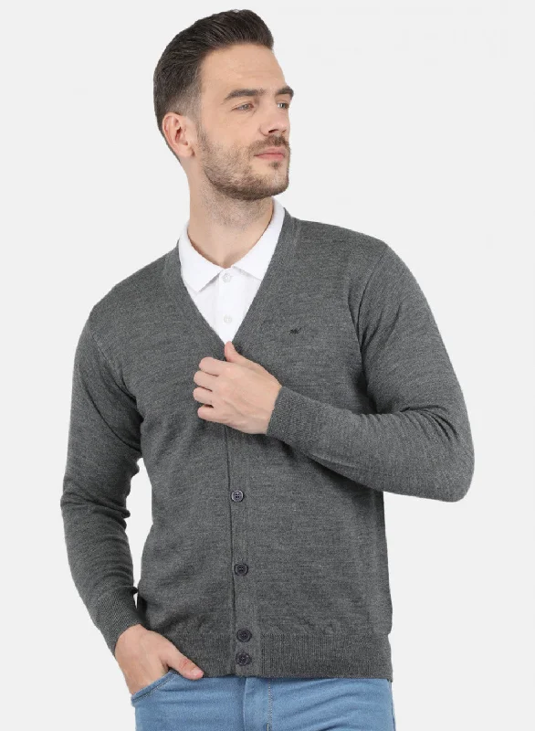 Men Grey Solid Cardigan