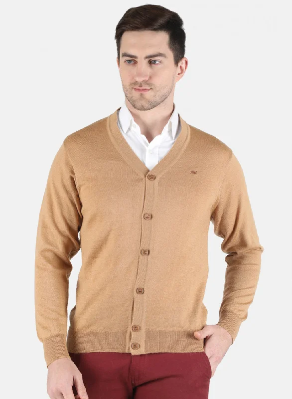 Men Light Brown Solid Cardigan