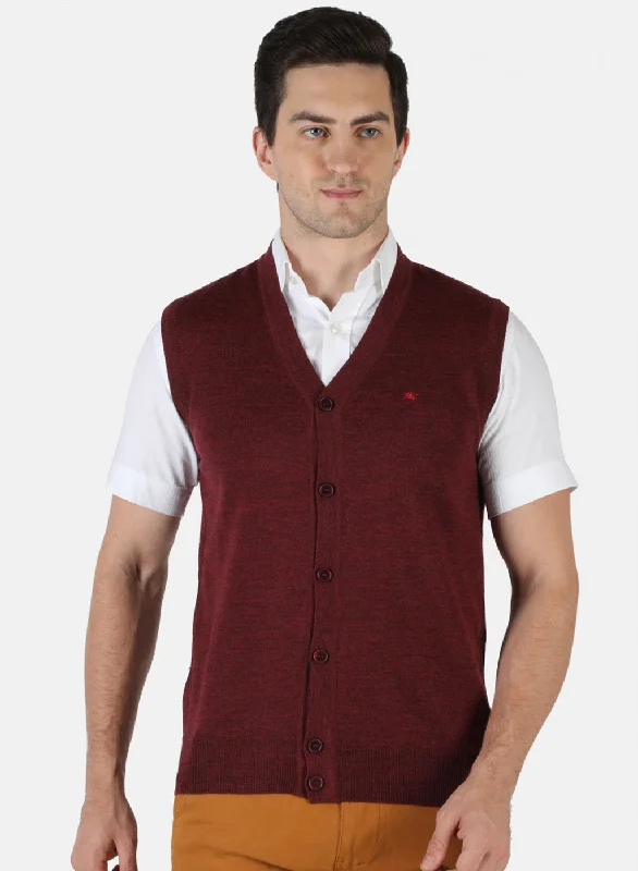 Men Maroon Solid Cardigan