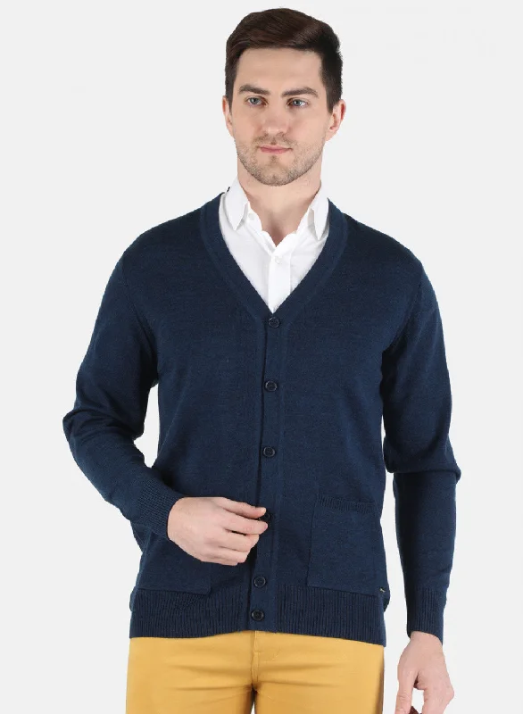 Men NAvy Blue Solid Cardigan